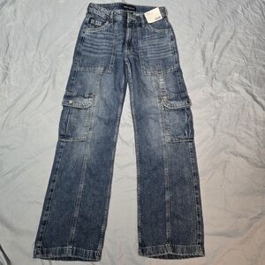 NWT Aeropostale Y2K Style Women's Mid-Rise Wide-Leg Cargo Blue Jeans Size 00